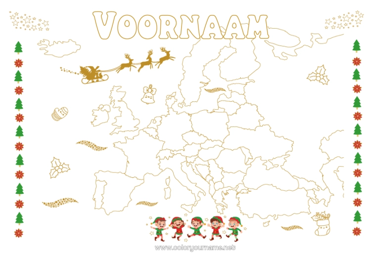 Kleurplaat om af te drukken Kerstman Kerstelf Elfjes kleurplaten Geografie Wereldkaart Kerstelfreis Wereldkaart Reizende Kerstkabouters Europa