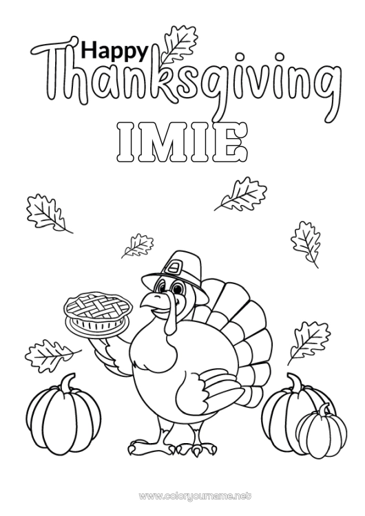 Kolorowanka do wydruku Dynia Święto Dziękczynienia Tarta Martwe liście Posiłek dziękczynny Indyk na Święto Dziękczynienia