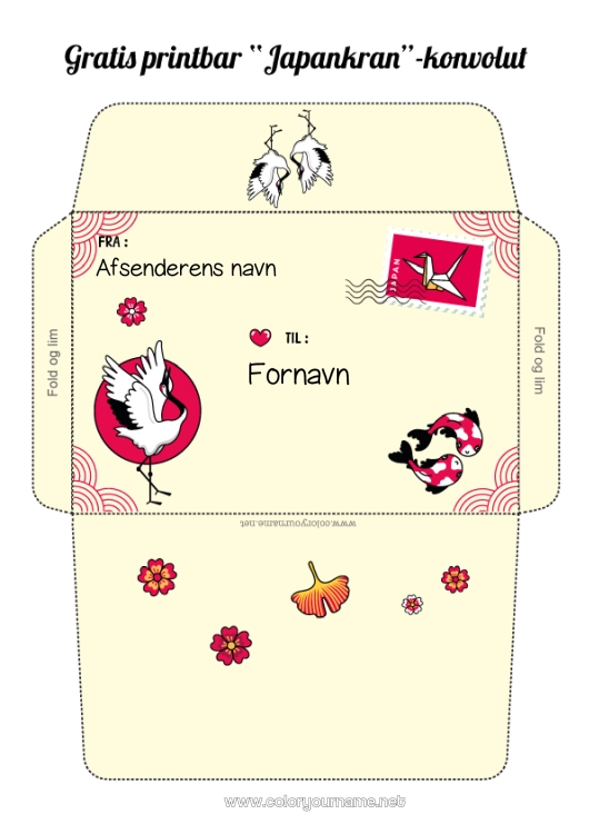 Farvelægningssiden til udskrivning Japan Kuvert Trykt kuvert Julefejls rejse Julemandens nissepostkuvert