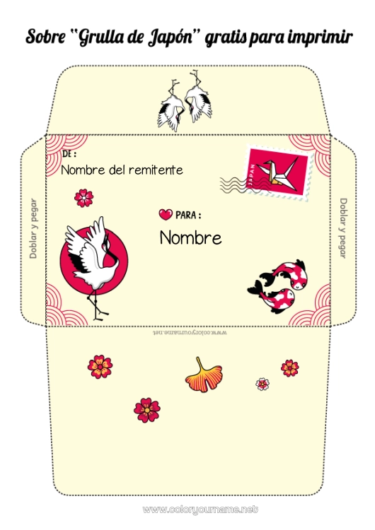 Dibujo para colorear para imprimir Japón Sobre Sobre para imprimir Viaje del duende navideño Sobre para el correo del duende de Navidad