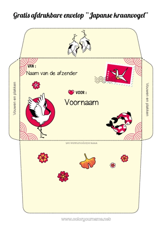 Kleurplaat om af te drukken Japan Envelop Afdrukbare enveloppen Kerstelfreis Enveloppe voor de kerstelf post