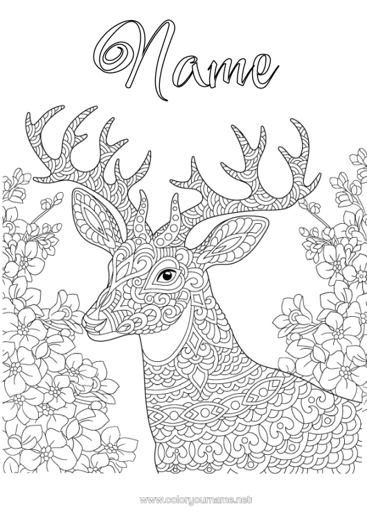 Colouring page to print Reindeer Animal Complex Colouring Pages Zentangle Forest Animals Deer