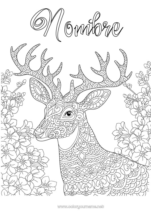 Dibujo para colorear para imprimir Reno Animales Dibujos complejos para colorear Zentangle Animales del bosque Ciervo