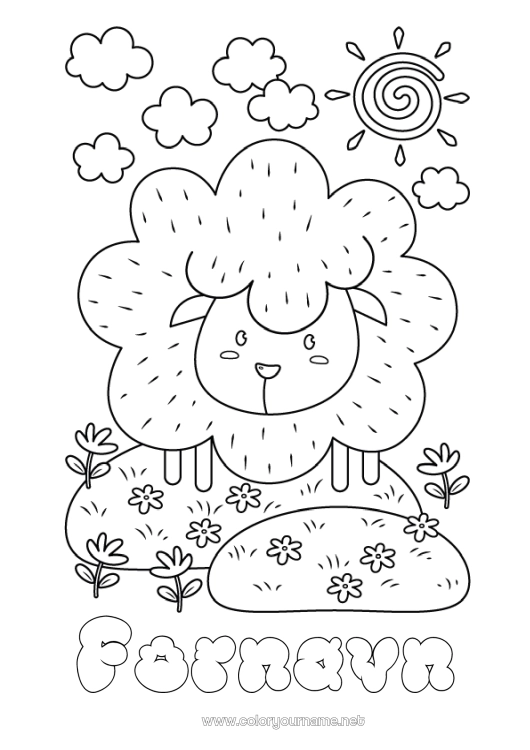 Fargeleggingssiden til utskrift Sau Dyr Gårdsdyr