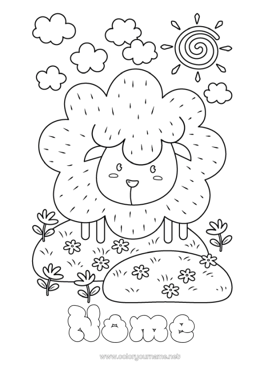 Pagina da colorare da stampare Pecora Animale Animali da fattoria