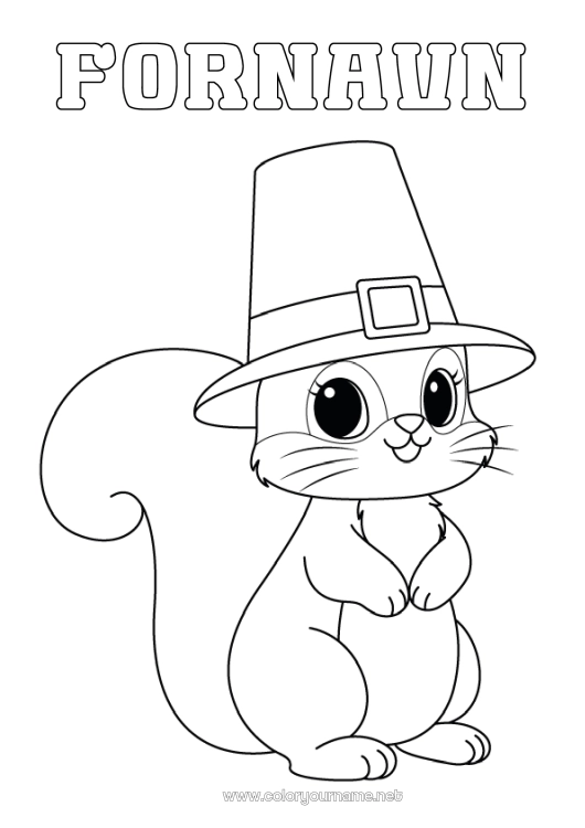 Farvelægningssiden til udskrivning Høstsankefest Egern Hat Skovens dyr