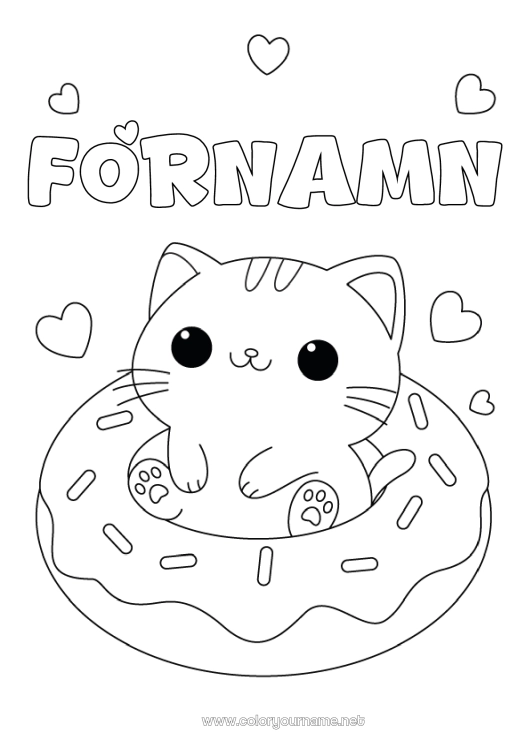 Färgläggningssida att skriva ut Katt Söt Donuts Hundar och katter