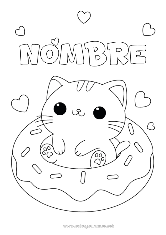 Dibujo para colorear para imprimir Cat Kawaii Donuts Perros y gatos