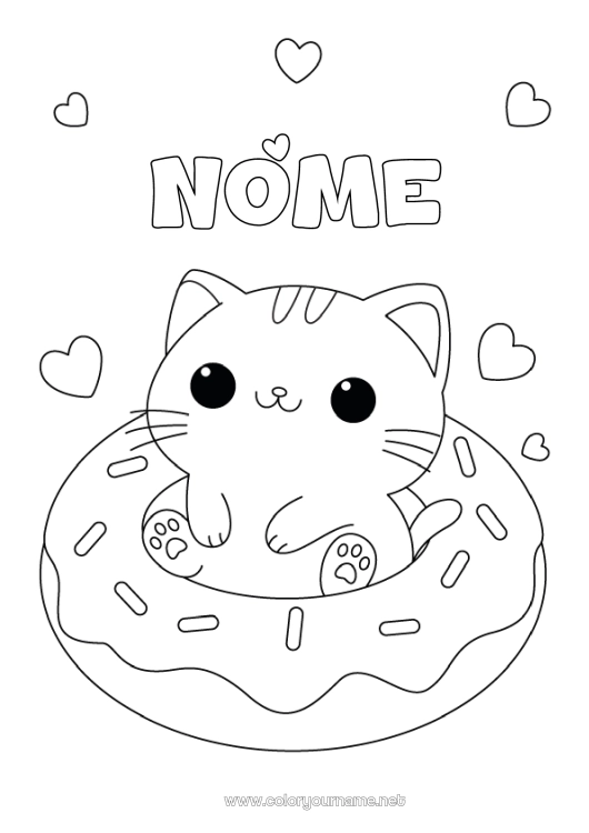 Página de desenho para imprimir Gato Kawaii Rosquinhas Cães e gatos