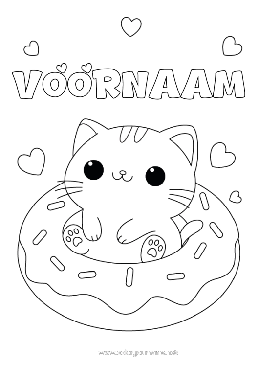 Kleurplaat om af te drukken Kat Kawaii Donuts Honden en katten