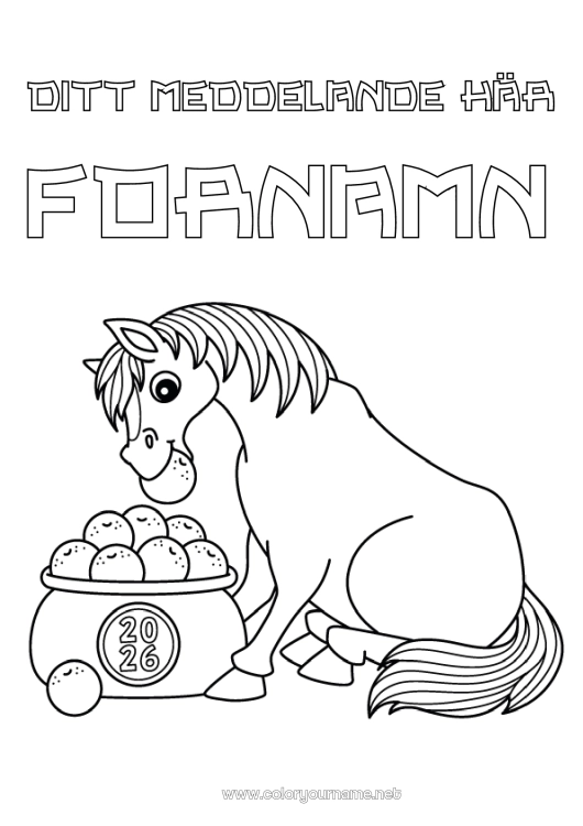 Färgläggningssida att skriva ut Häst Djur Kinesiskt nyår Gårdsdjur 2026