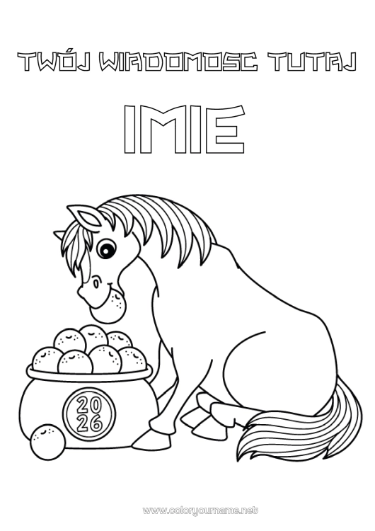 Kolorowanka do wydruku Koń Zwierzę Chiński Nowy Rok Zwierzęta gospodarskie 2026