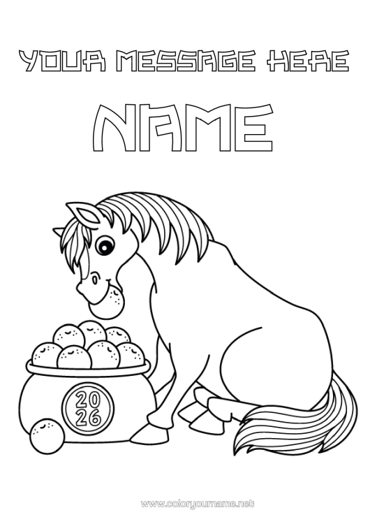 Colouring page to print Horse Animal Chinese New Year Farm Animals 2026