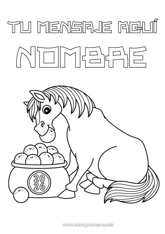 Dibujo para colorear para imprimir Caballo Animales Año Nuevo chino Animales de granja 2026