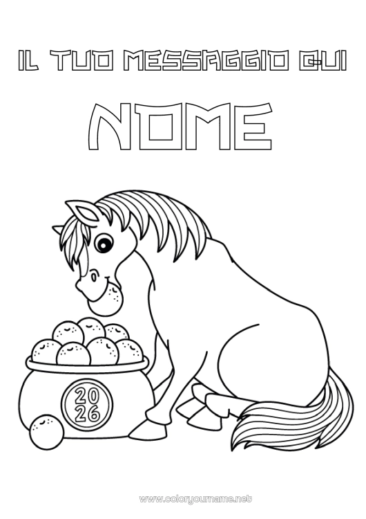 Pagina da colorare da stampare Cavallo Animale Capodanno cinese Animali da fattoria 2026