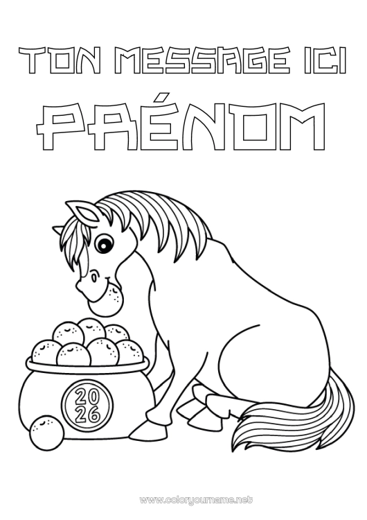 Coloriage à imprimer Cheval Animal Nouvel An chinois Animaux de la ferme 2026