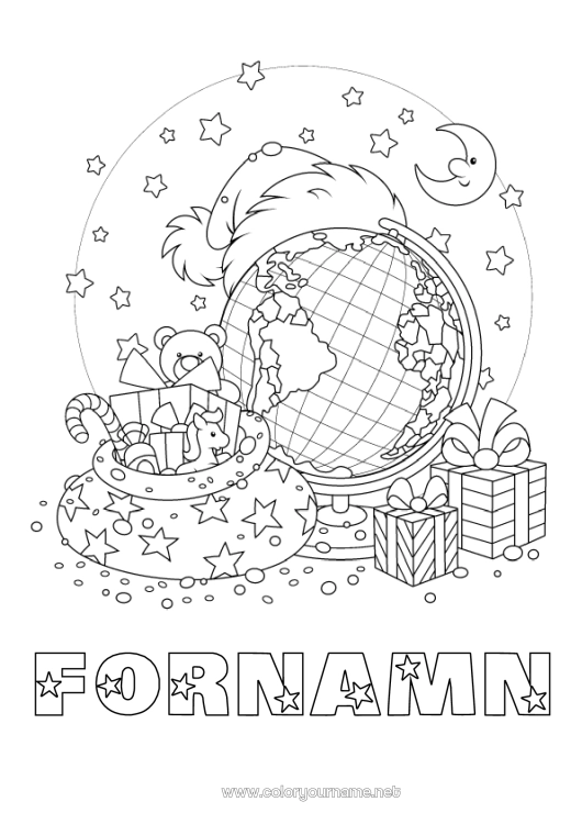 Färgläggningssida att skriva ut Gåvor Fläkt Leksaker Tomtefärgläggningar Spel och leksaker Jordglob Julmössa Färgläggning av busiga resande tomtar