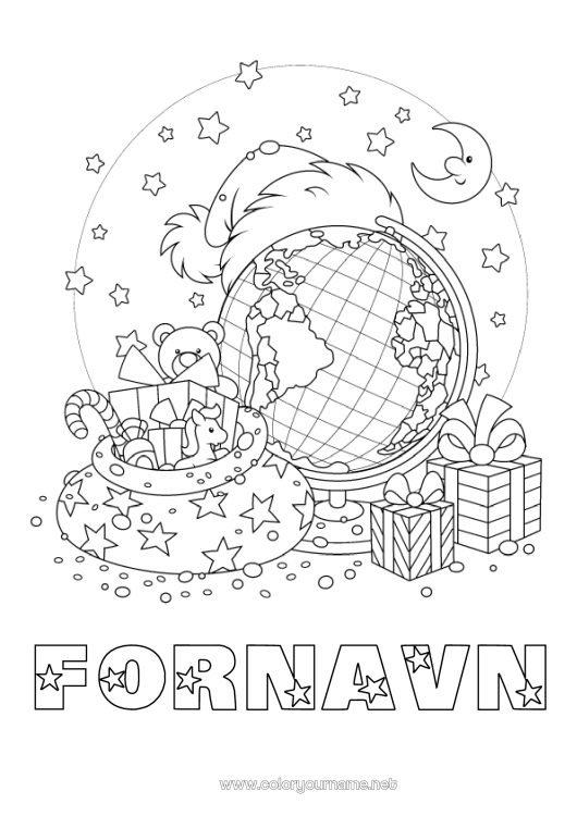 Fargeleggingssiden til utskrift Gaver Hette Leker Fargelegging av nisser Spill og leker Jordklode Julelue Fargelegging av luringer på reise