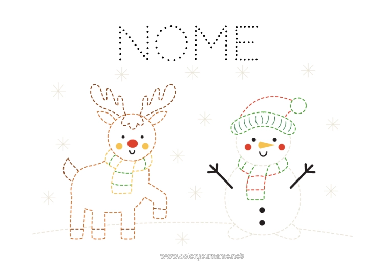 Pagina da colorare da stampare Renna Pupazzo di neve Attività per Bambini Animale Disegni da colorare facili Traccia e colora Animali della foresta Cervo Sciarpa
