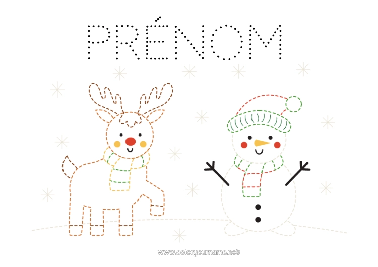 Coloriage à imprimer Renne Bonhomme de neige Activités enfants Animal Coloriages faciles Trace et colorie Animaux de la forêt Cerf écharpe
