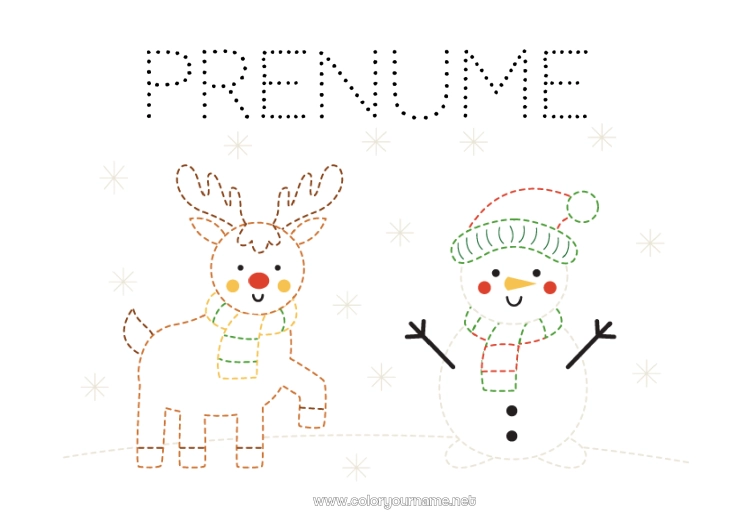 Pagină de colorat de imprimat Ren Om de zăpadă Activități pentru copii Animal Desene de colorat ușoare Urmează și colorează Animale din pădure Cerb Fular