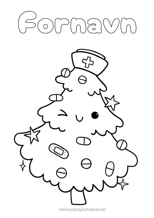 Fargeleggingssiden til utskrift Juletre Helseyrker Sykepleier, Sykepleierske