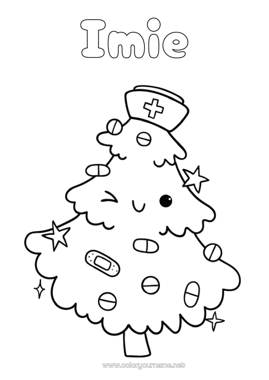 Kolorowanka do wydruku Choinka bożonarodzeniowa Zawody w służbie zdrowia Pielęgniarz, Pielęgniarka