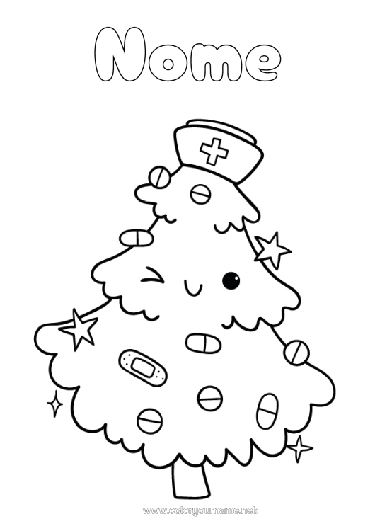 Página de desenho para imprimir Árvore de Natal Profissões de Saúde Enfermeiro, Enfermeira