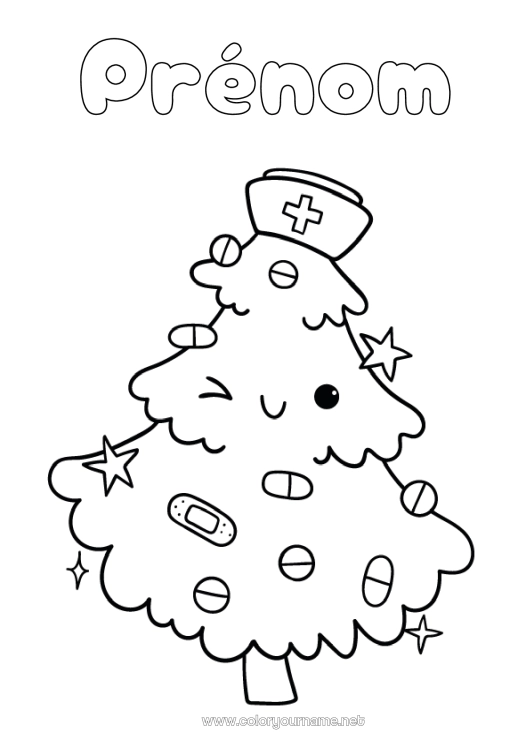 Coloriage à imprimer Sapin de Noël Métiers de la santé Infirmier, Infirmière