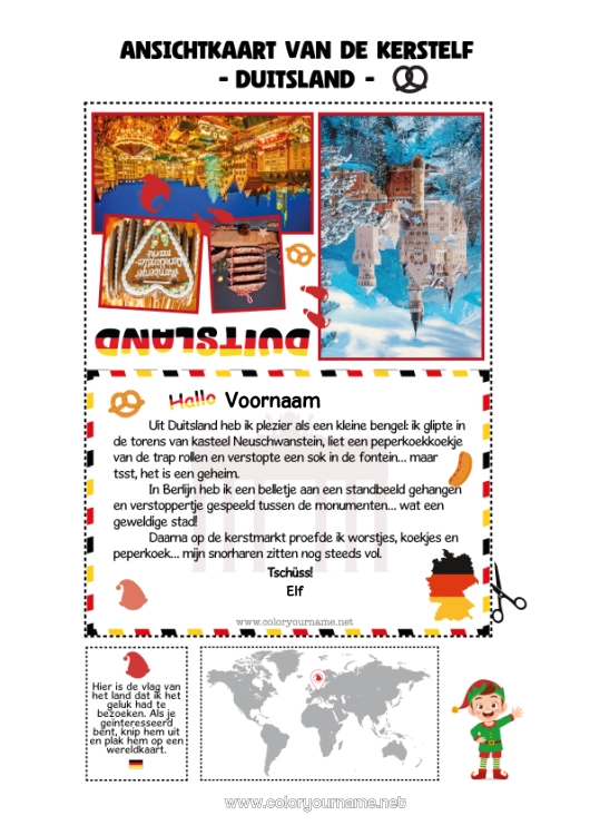 Kleurplaat om af te drukken Kerstelf Elfjes kleurplaten Kerstelfreis Ansichtkaart Ansichtkaart van één enkele elf Duitsland Voor één kerstelfje Reizende Kerstkabouters