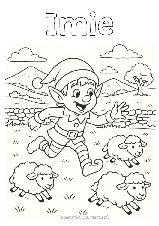 Kolorowanka do wydruku Owca Świąteczne skrzaty Kolorowanki dla skrzatów Irlandia Zwierzęta gospodarskie Podróż Świątecznego Elfa Kolorowanka Psotne Skrzaty Podróżnicy