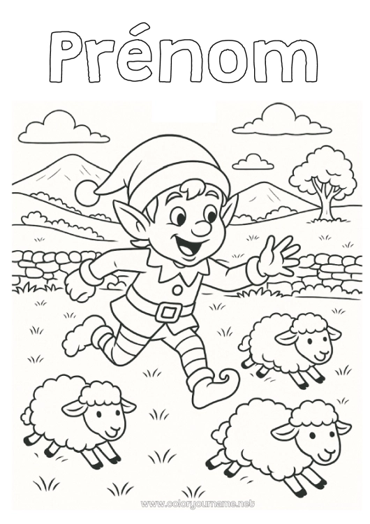 Coloriage à imprimer Mouton Lutins de Noël Coloriages lutins Irlande Animaux de la ferme Voyage de lutin farceur Coloriage Lutins farceurs Voyageurs