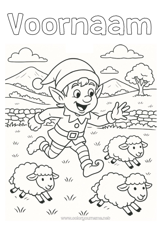 Kleurplaat om af te drukken Schaap Kerstelf Elfjes kleurplaten Ierland Boerderijdieren Kerstelfreis Reizende Kerstkabouters