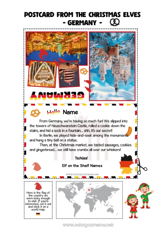 Coloring page to print Christmas elves Elves coloring pages Christmas Elf Trip Postcard Postcard of SEVERAL elves Germany For several Christmas elves Traveling Christmas Elves