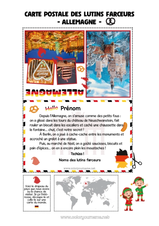 Coloriage à imprimer Lutins de Noël Coloriages lutins Voyage de lutin farceur Carte postale Carte postale de PLUSIEURS lutins Allemagne Plusieurs lutins farceurs Coloriage Lutins farceurs Voyageurs