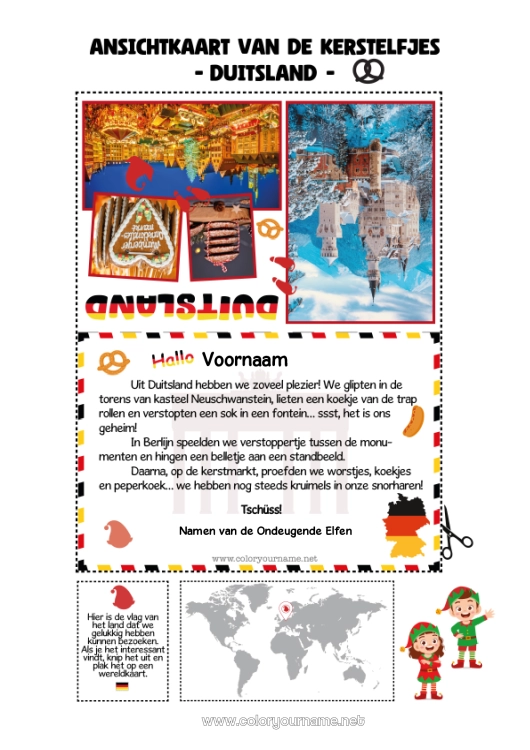 Kleurplaat om af te drukken Kerstelf Elfjes kleurplaten Kerstelfreis Ansichtkaart Ansichtkaart van meerdere elfen Duitsland Meerdere kerst elfen Reizende Kerstkabouters