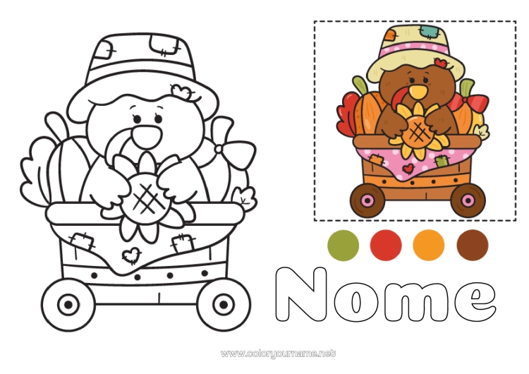 Pagina da colorare da stampare Thanksgiving Tacchino Disegni da colorare facili Animali da fattoria Colorare con Modello Tacchino del Ringraziamento