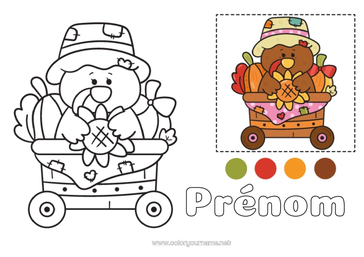 Coloriage à imprimer Thanksgiving Dindon Coloriages faciles Animaux de la ferme Coloriage avec modèle Dinde de Thanksgiving