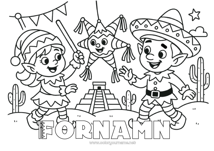 Färgläggningssida att skriva ut Tomtefärgläggningar Mexiko Julälvens resa Flera busiga tomtenissar