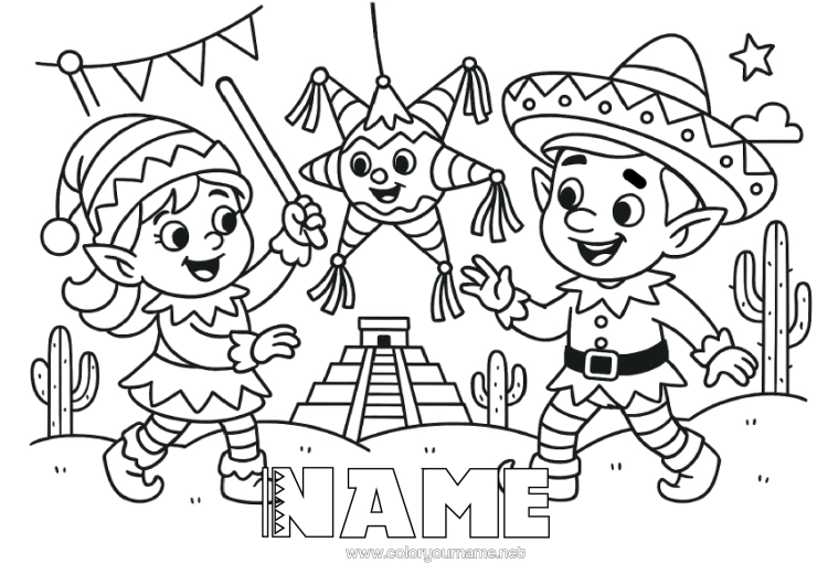 Colouring page to print Elf Colouring Pages Mexico Mischievous Elf's Journey Several Mischievous Elves.