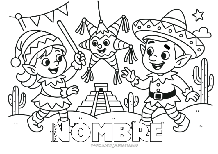 Dibujo para colorear para imprimir Dibujos de Elfos para colorear México Viaje del duende navideño Varios duendes traviesos