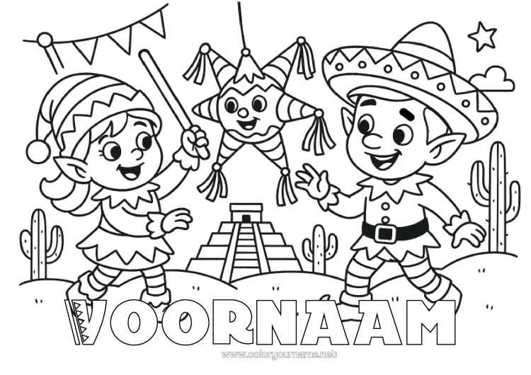 Kleurplaat om af te drukken Elfjes kleurplaten Mexico Kerstelfreis Meerdere kerst elfen