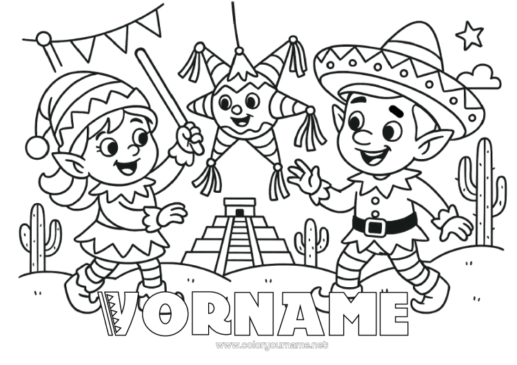 Malvorlage zum Ausdrucken Elfen Ausmalbilder Mexiko Reise des Weihnachtselfen Mehrere Wichtel