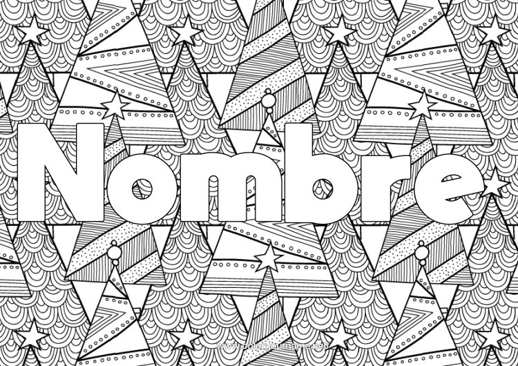 Dibujo para colorear para imprimir árbol de Navidad Doodle Zentangle Abeto Fondo decorativo