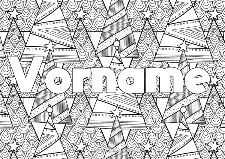 Malvorlage zum Ausdrucken Weihnachtsbaum Gekritzel Zentangle Tannenbaum Dekorativer Hintergrund