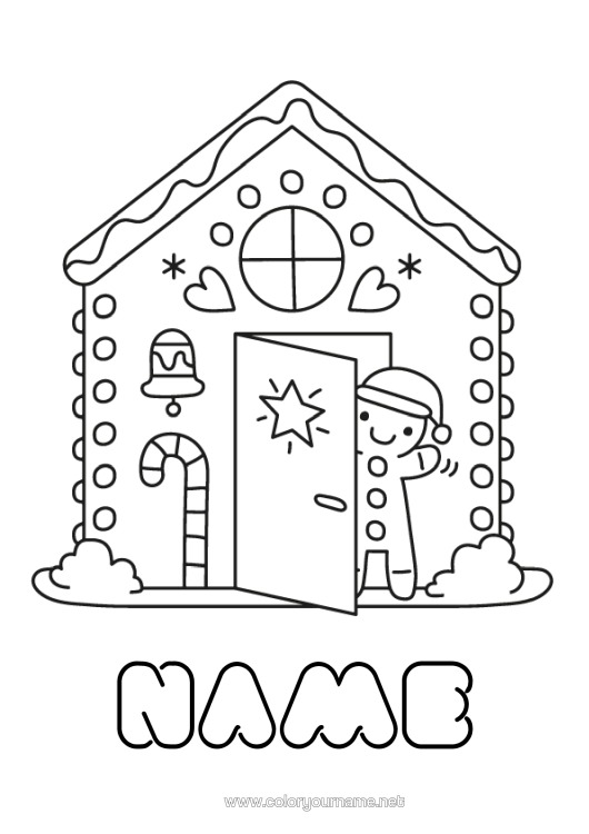 Colouring page to print Christmas Gingerbread House Easy Colouring Pages