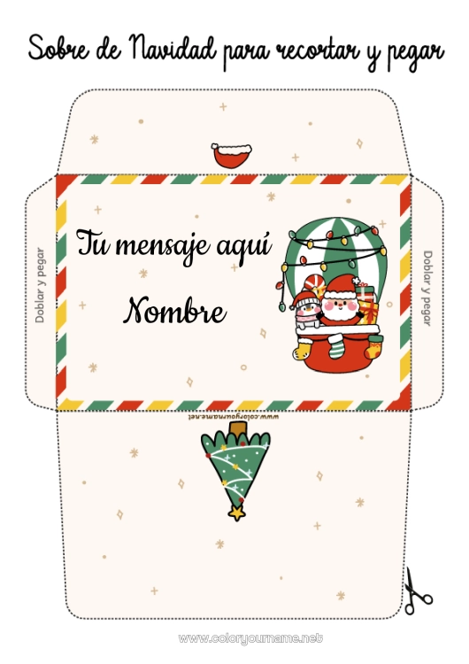 Dibujo para colorear para imprimir árbol de Navidad Papá Noel Navidad Globo aerostático Sobre Vehículos aéreos Sobre para imprimir