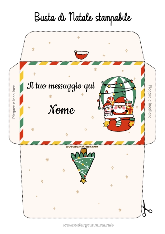 Pagina da colorare da stampare Albero di Natale Babbo Natale Natale Mongolfiera Busta Veicoli aerei Busta da stampare
