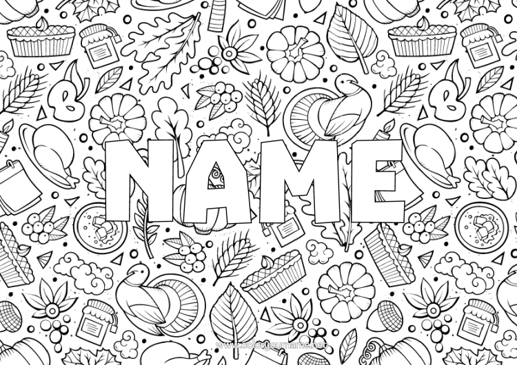 Colouring page to print Thanksgiving Autumn Pie Decorative Background Thanksgiving Turkey
