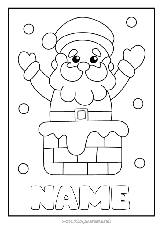 Colouring page to print Snow Father Christmas Chimney Easy Colouring Pages